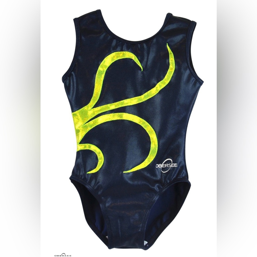 NWT Obersee  - Girl's Gymnastics tumbling dance Leotard - navy and lime  CXXS